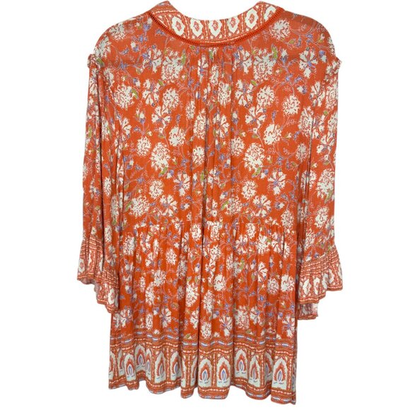 C&C California Orange, cream & blue Boho floral patterned Top Size Medium - Picture 2 of 15